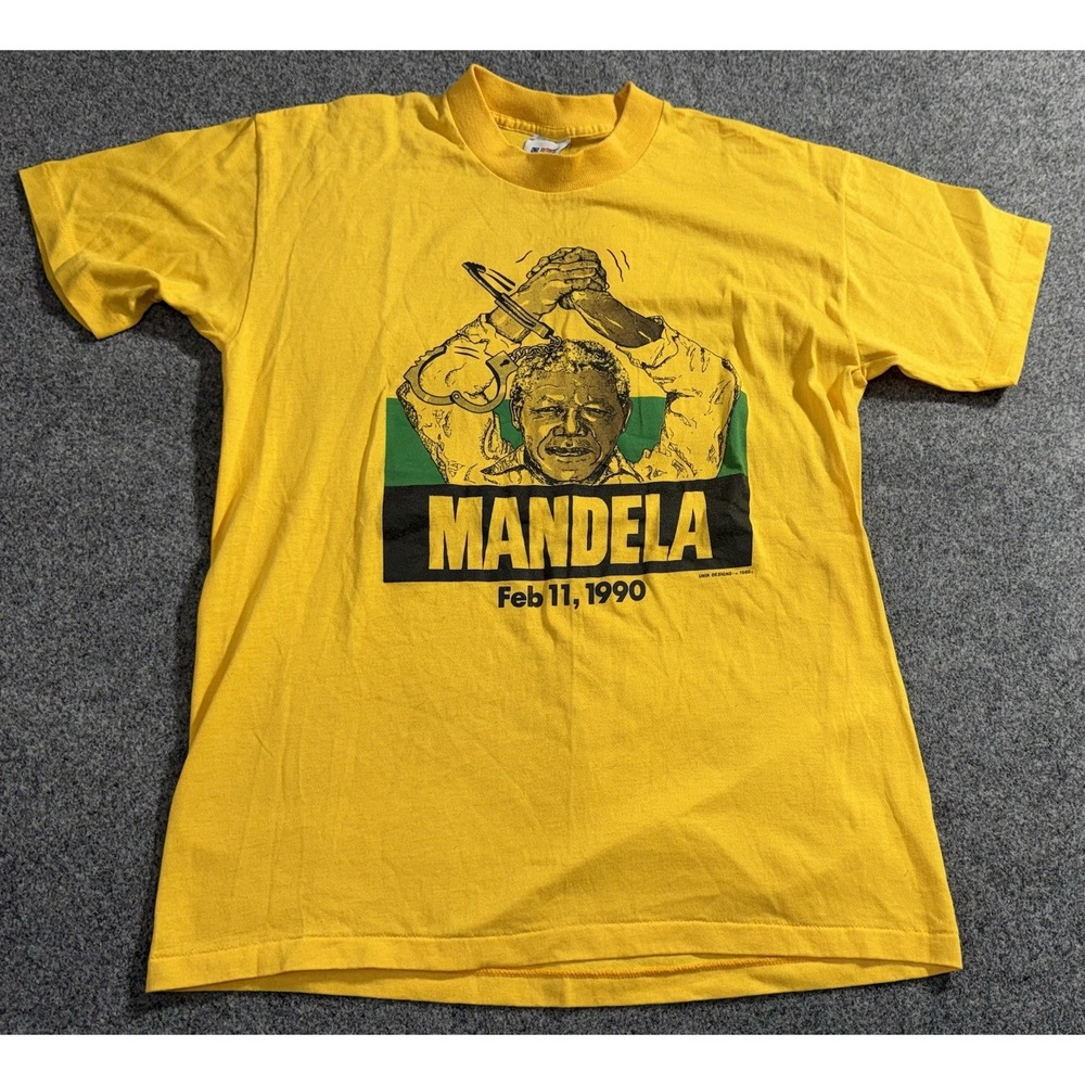 Vintage Nelson Mandela Shirt Mens Large Yellow 1990s Abolish‎ Handcuffs